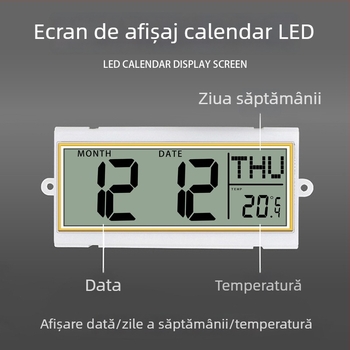 Ceas de perete Bluetooth cu sincronizare automată a timpului, calendar perpetuu LED/LCD, termometru și afișaj ziua săptămânii, rotund, montaj pe perete, alimentat cu baterii, afișaj analogic + digital