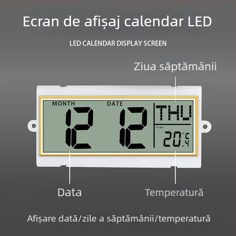 Ceas de perete Bluetooth cu sincronizare automată a timpului, calendar perpetuu LED/LCD, termometru și afișaj ziua săptămânii, rotund, montaj pe perete, alimentat cu baterii, afișaj analogic + digital