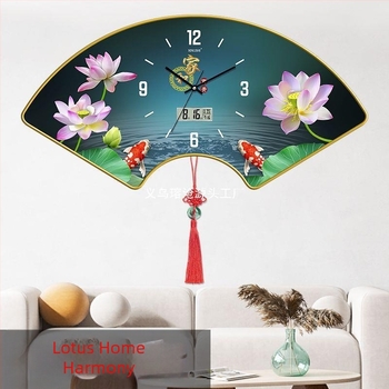 Ceas de perete pentru living cu afișaj de temperatură, design în formă de ventilator, mișcare cuarț, cadran din lemn