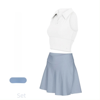 Costum tenis și fitness cu guler polo, fără mâneci, pantaloni scurți, căptușeală detașabilă, uscare rapidă