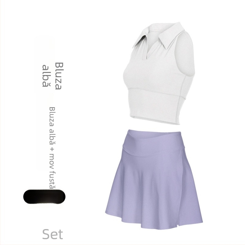 Costum tenis și fitness cu guler polo, fără mâneci, pantaloni scurți, căptușeală detașabilă, uscare rapidă