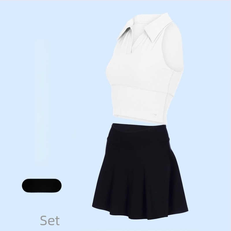 Costum tenis și fitness cu guler polo, fără mâneci, pantaloni scurți, căptușeală detașabilă, uscare rapidă