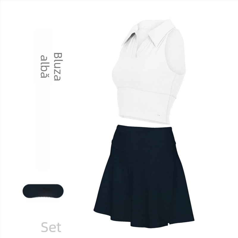 Costum tenis și fitness cu guler polo, fără mâneci, pantaloni scurți, căptușeală detașabilă, uscare rapidă