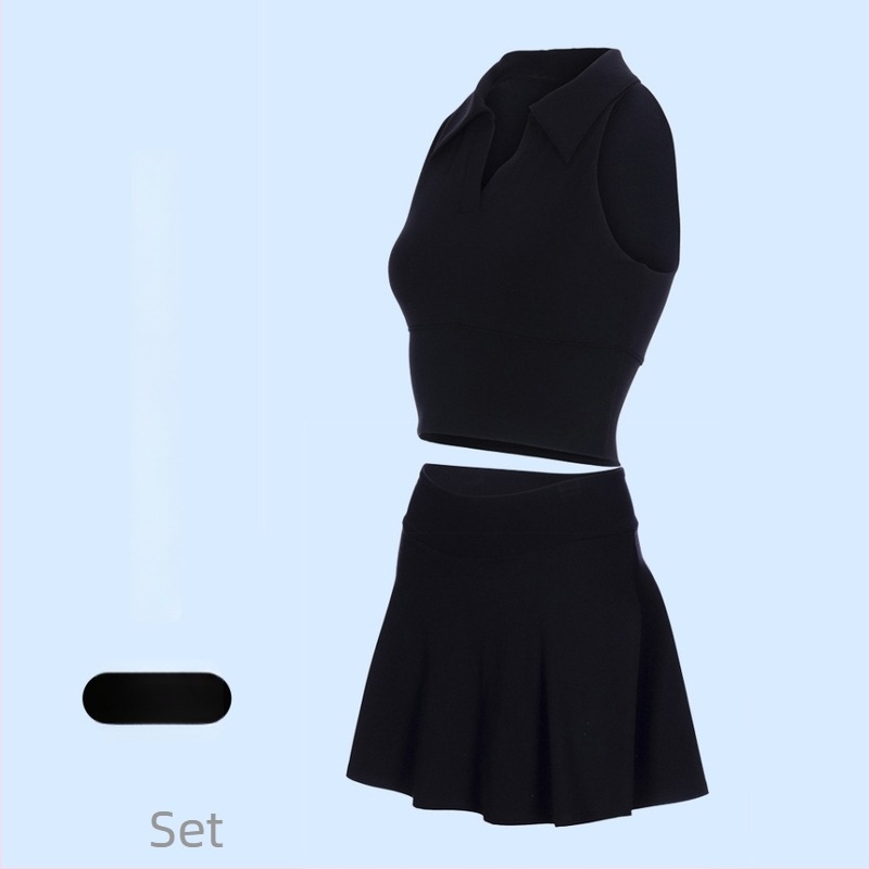 Costum tenis și fitness cu guler polo, fără mâneci, pantaloni scurți, căptușeală detașabilă, uscare rapidă