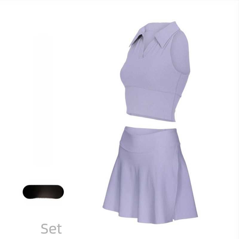 Costum tenis și fitness cu guler polo, fără mâneci, pantaloni scurți, căptușeală detașabilă, uscare rapidă