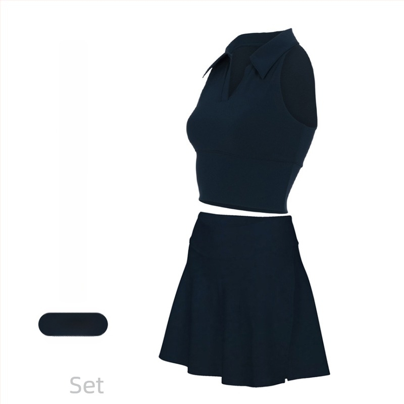 Costum tenis și fitness cu guler polo, fără mâneci, pantaloni scurți, căptușeală detașabilă, uscare rapidă