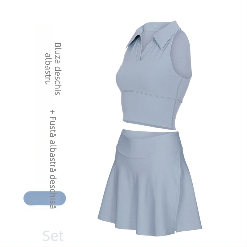 Costum tenis și fitness cu guler polo, fără mâneci, pantaloni scurți, căptușeală detașabilă, uscare rapidă