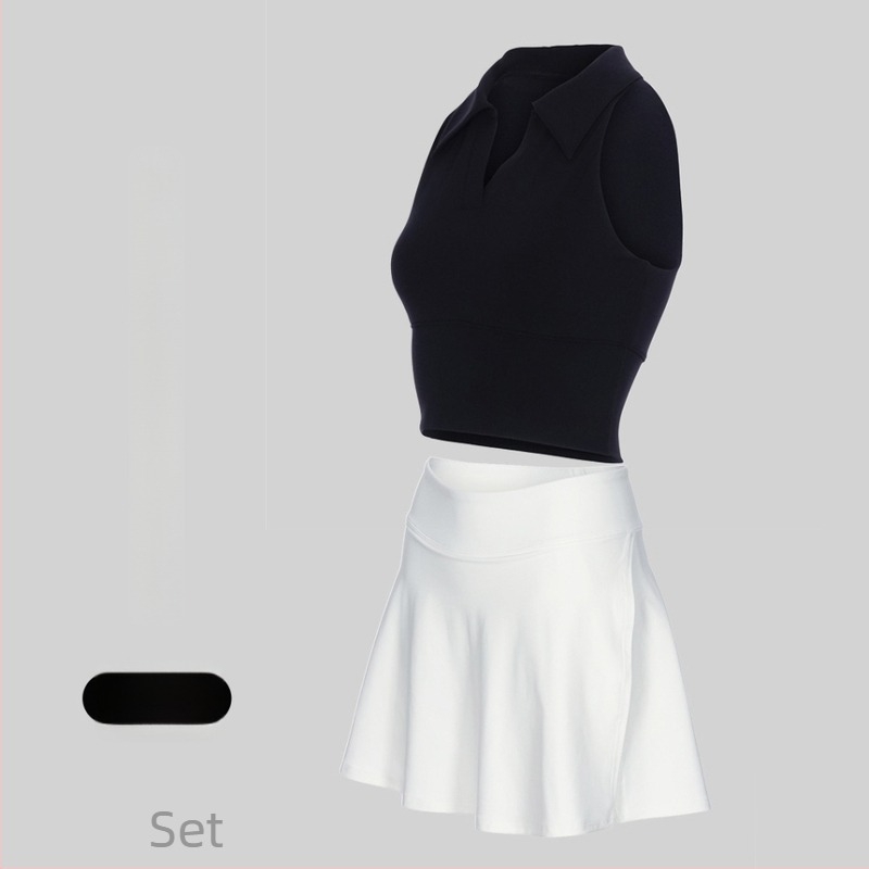 Costum tenis și fitness cu guler polo, fără mâneci, pantaloni scurți, căptușeală detașabilă, uscare rapidă