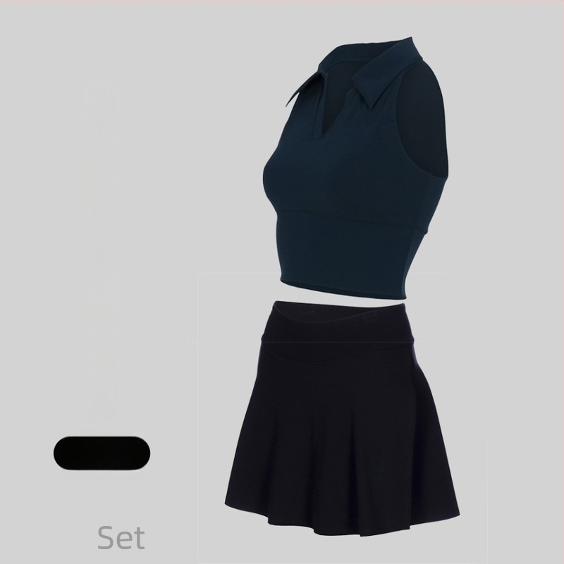 Costum tenis și fitness cu guler polo, fără mâneci, pantaloni scurți, căptușeală detașabilă, uscare rapidă