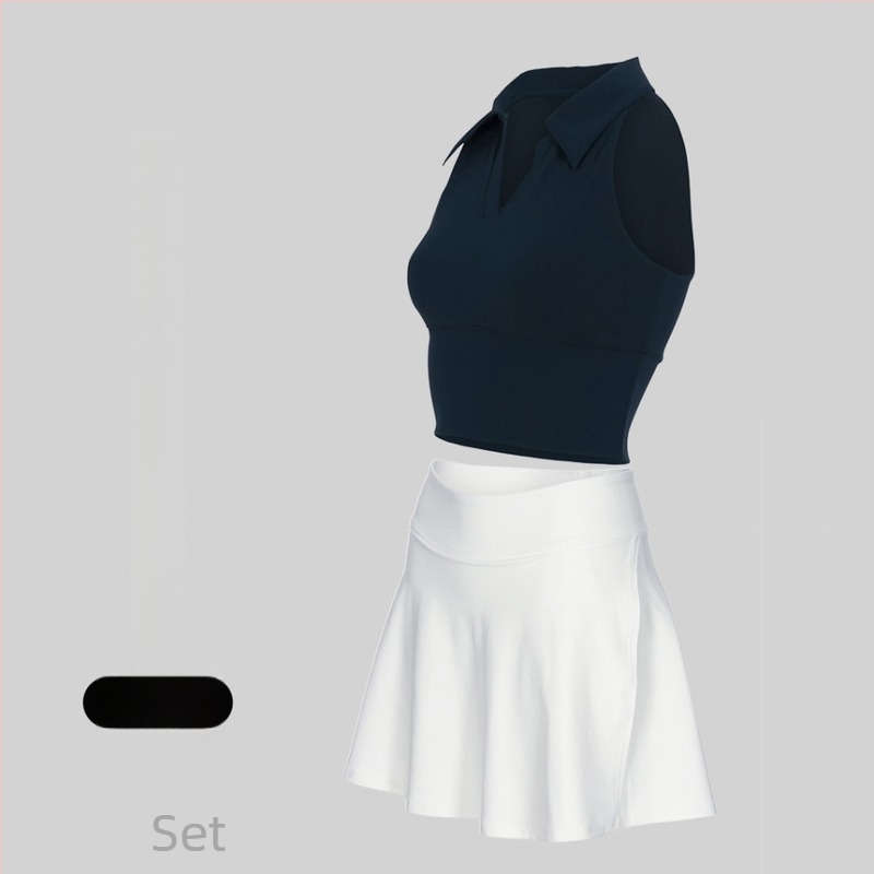 Costum tenis și fitness cu guler polo, fără mâneci, pantaloni scurți, căptușeală detașabilă, uscare rapidă