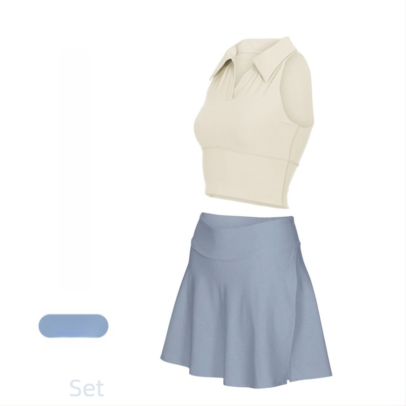 Costum tenis și fitness cu guler polo, fără mâneci, pantaloni scurți, căptușeală detașabilă, uscare rapidă