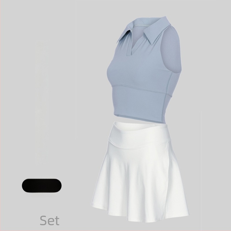 Costum tenis și fitness cu guler polo, fără mâneci, pantaloni scurți, căptușeală detașabilă, uscare rapidă