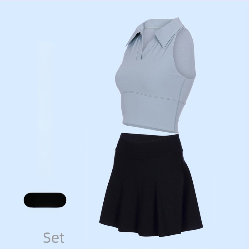 Costum tenis și fitness cu guler polo, fără mâneci, pantaloni scurți, căptușeală detașabilă, uscare rapidă