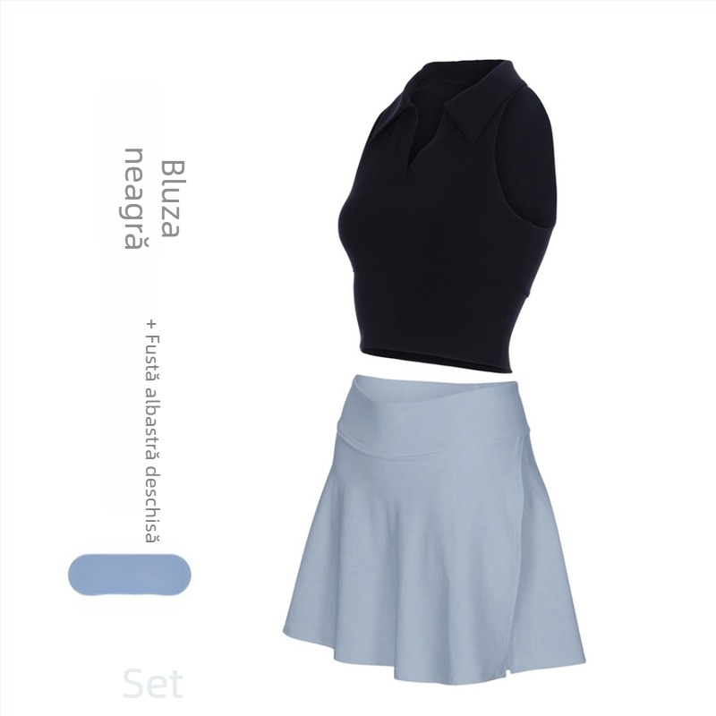 Costum tenis și fitness cu guler polo, fără mâneci, pantaloni scurți, căptușeală detașabilă, uscare rapidă