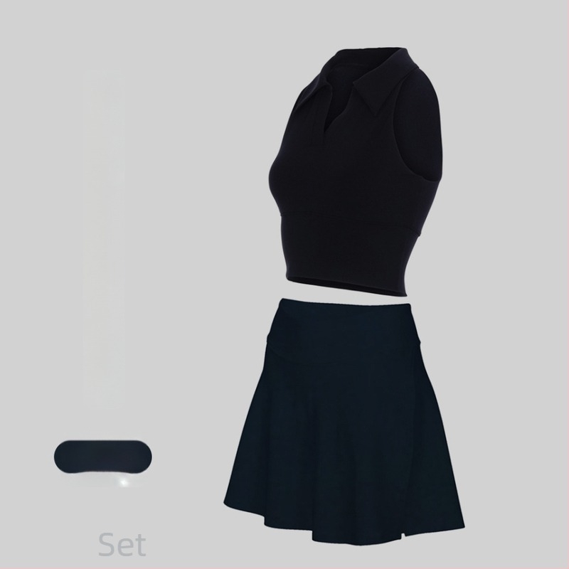 Costum tenis și fitness cu guler polo, fără mâneci, pantaloni scurți, căptușeală detașabilă, uscare rapidă