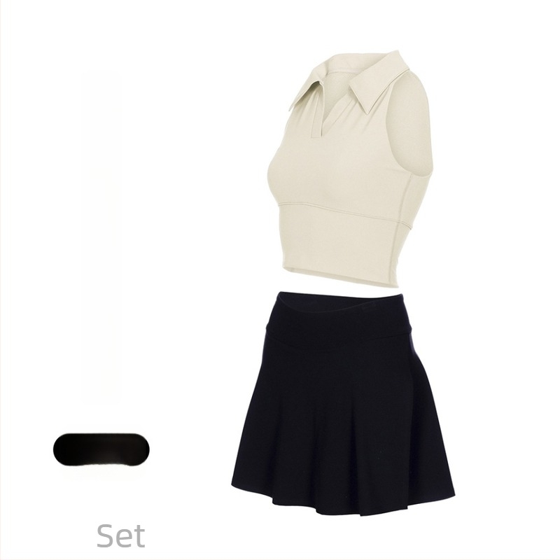 Costum tenis și fitness cu guler polo, fără mâneci, pantaloni scurți, căptușeală detașabilă, uscare rapidă