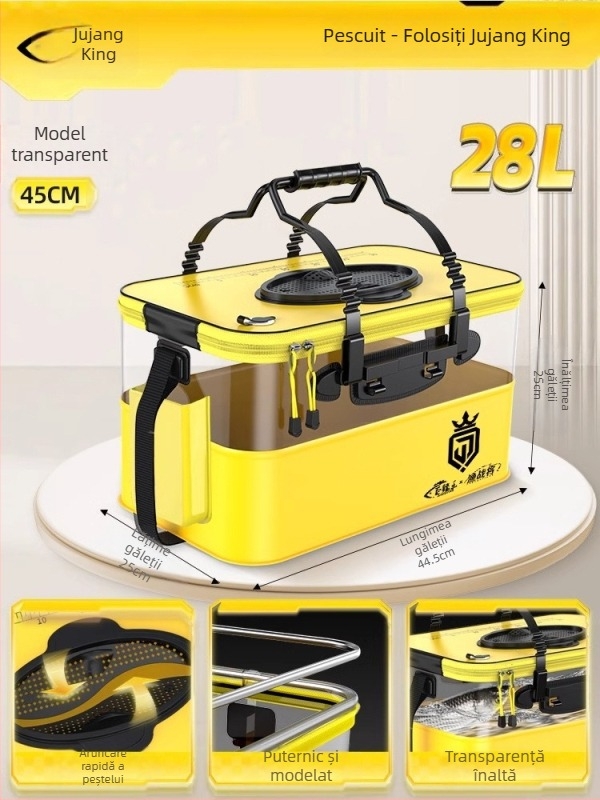 Camper EVA Recipient pliabil transparent pentru pește – pescuit în aer liber, cutie multifuncțională