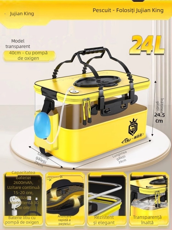 Camper EVA Recipient pliabil transparent pentru pește – pescuit în aer liber, cutie multifuncțională