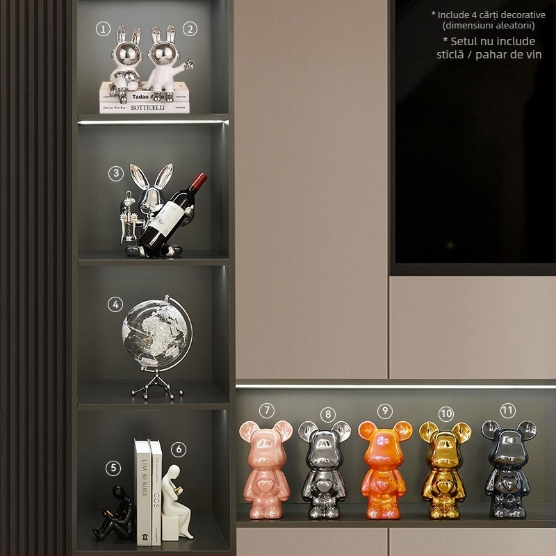 Set decorativ cu animale pentru vitrină de vin și sufragerie - rășină ceramică, stil lux ușor, Seashell Sea brand