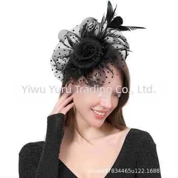 Accesoriu de păr de mireasă din plasă cu pene, pălărie top retro cu flori, lucrat manual, primăvara 2023, personalizabil