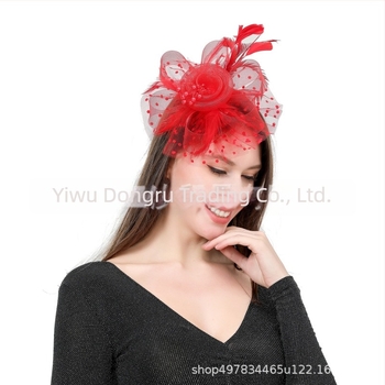 Accesoriu de păr de mireasă din plasă cu pene, pălărie top retro cu flori, lucrat manual, primăvara 2023, personalizabil