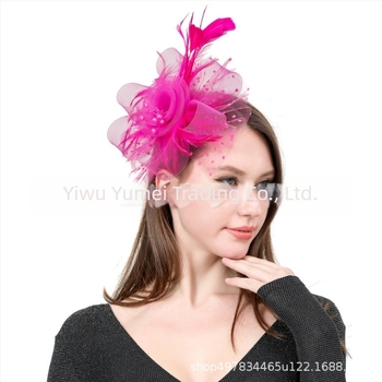 Accesoriu de păr de mireasă din plasă cu pene, pălărie top retro cu flori, lucrat manual, primăvara 2023, personalizabil