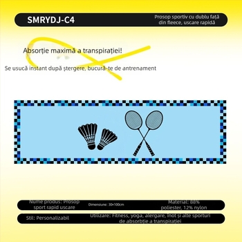 Prosop de sport – Microfibră, uscare rapidă, 60 g, personalizabil cu logo, potrivit pentru badminton și alergări de maraton