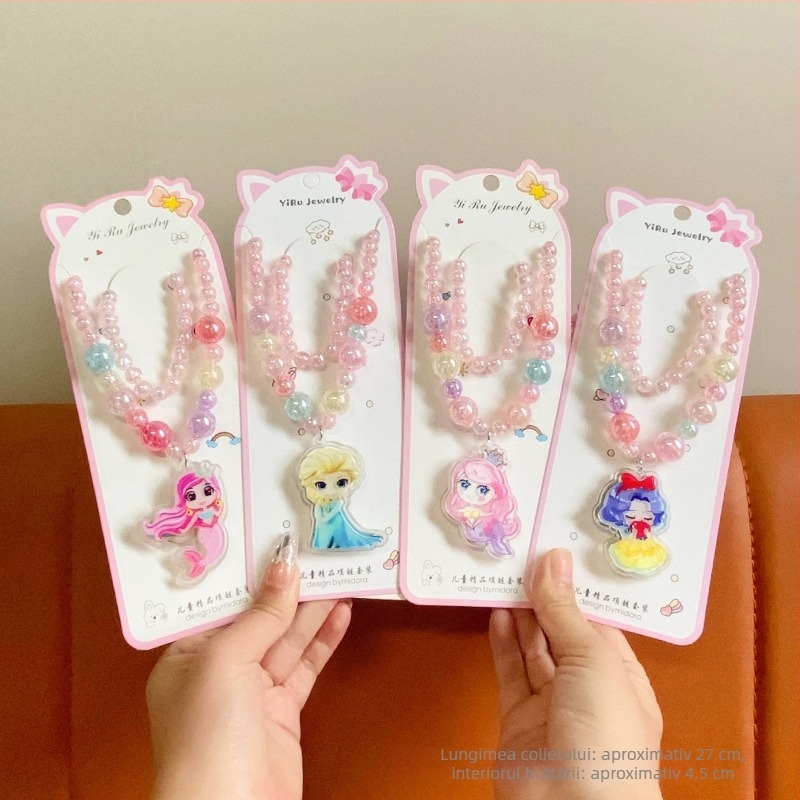 Colier Princess serie, stil desen animat pentru copii, lanț cu bile, pandantiv inclus