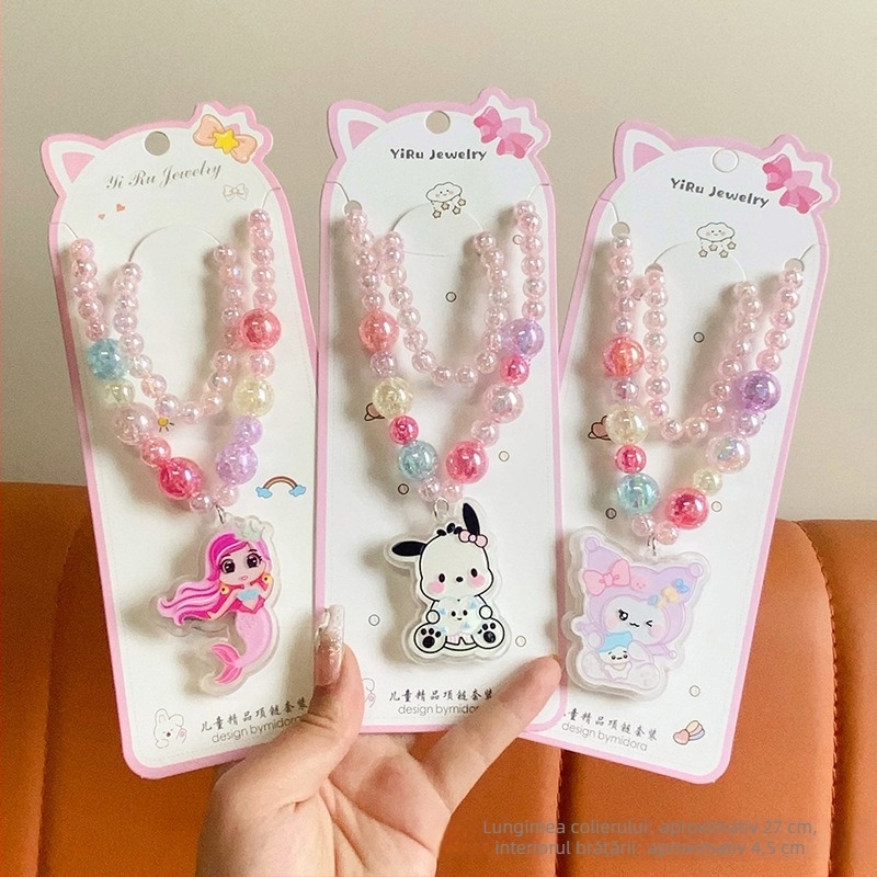 Colier Princess serie, stil desen animat pentru copii, lanț cu bile, pandantiv inclus
