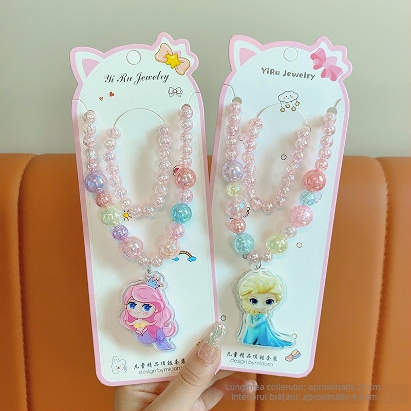 Colier Princess serie, stil desen animat pentru copii, lanț cu bile, pandantiv inclus