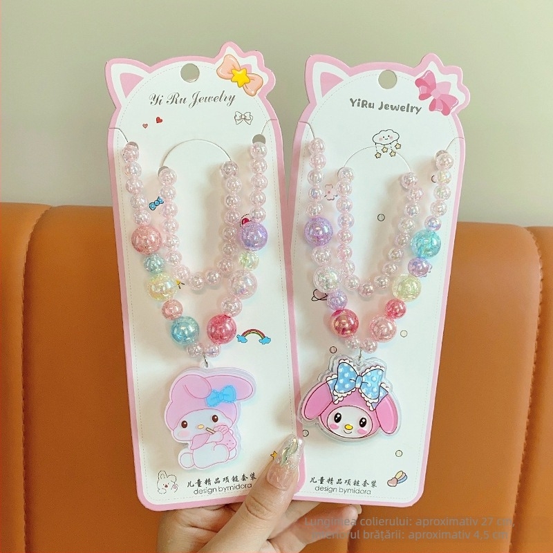 Colier Princess serie, stil desen animat pentru copii, lanț cu bile, pandantiv inclus