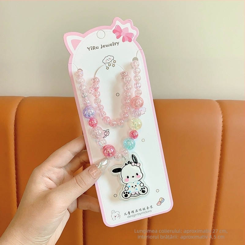Colier Princess serie, stil desen animat pentru copii, lanț cu bile, pandantiv inclus