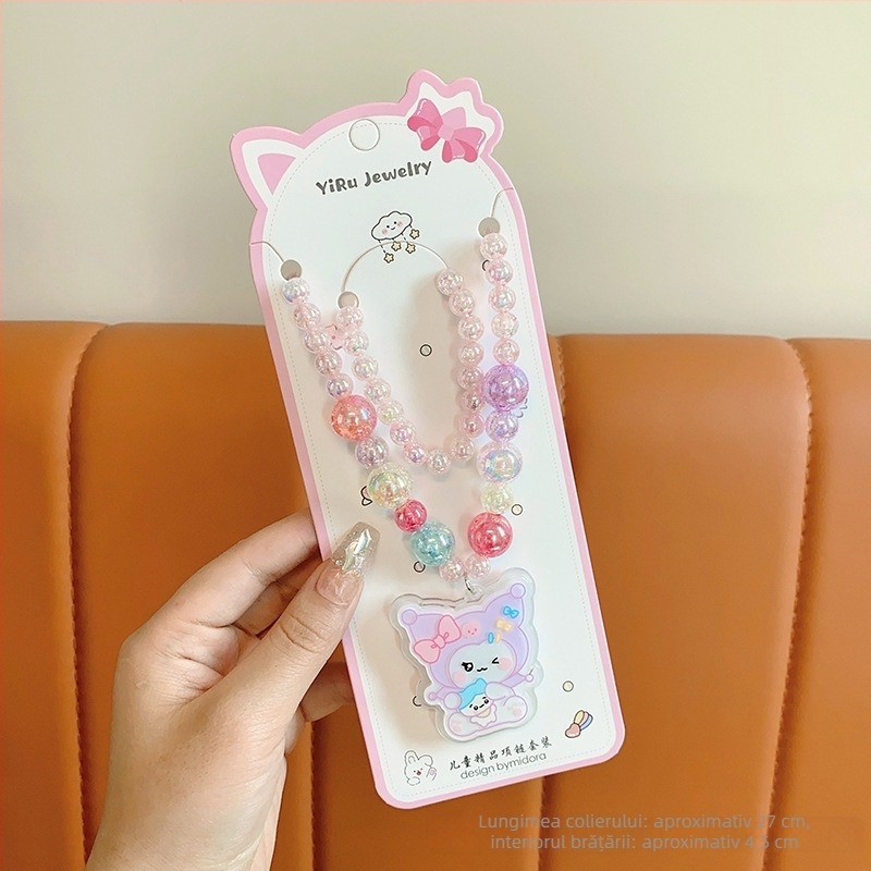 Colier Princess serie, stil desen animat pentru copii, lanț cu bile, pandantiv inclus