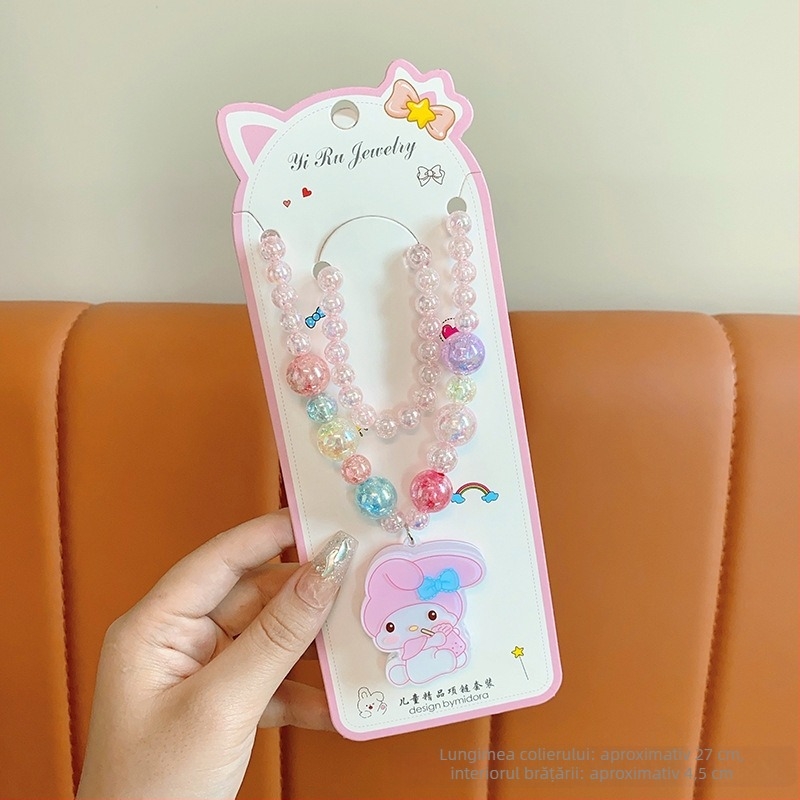 Colier Princess serie, stil desen animat pentru copii, lanț cu bile, pandantiv inclus