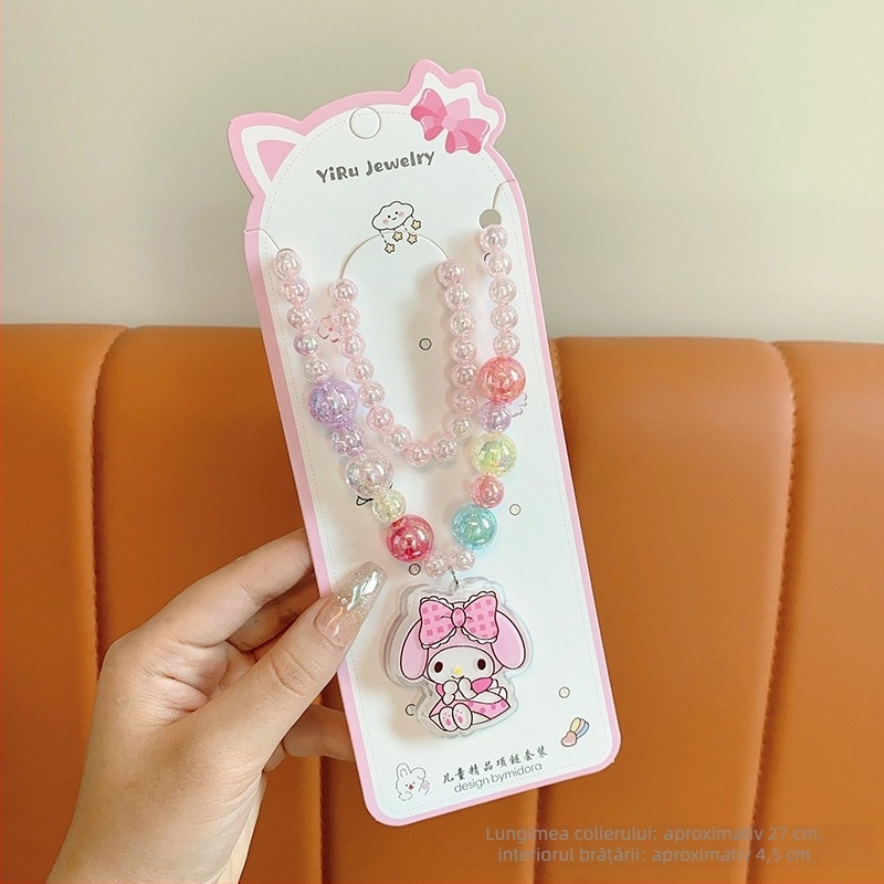 Colier Princess serie, stil desen animat pentru copii, lanț cu bile, pandantiv inclus