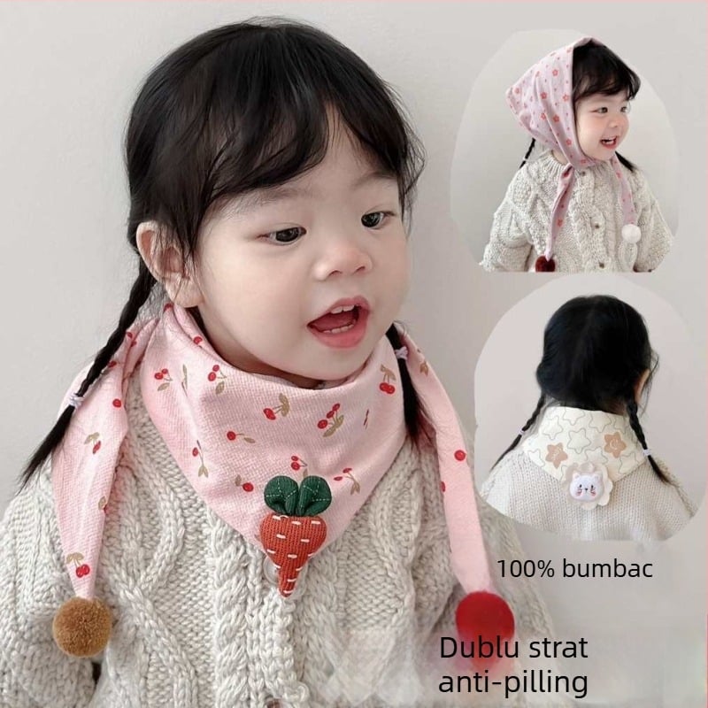 Șal triunghiular din bumbac pentru copii, cald, cu model desen animat