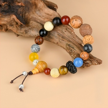 Brățară Bodhi cu 18 mărgele, mărgele din lemn, stil Guofeng, lucrat manual, finisaj natural