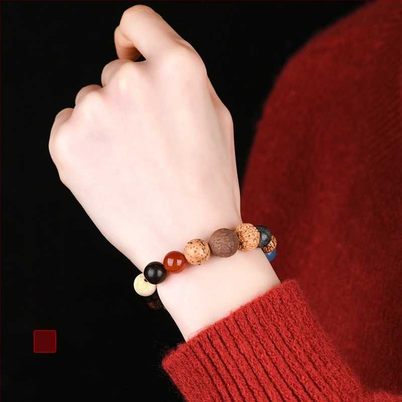 Brățară Bodhi cu 18 mărgele, mărgele din lemn, stil Guofeng, lucrat manual, finisaj natural