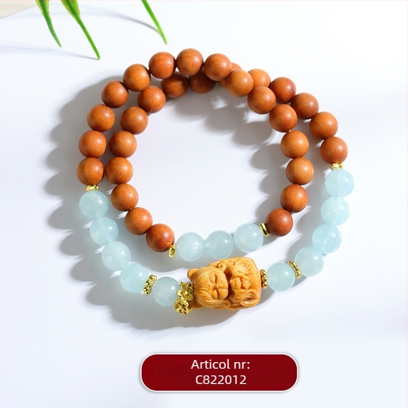 Brățară Bodhi cu 18 mărgele, mărgele din lemn, stil Guofeng, lucrat manual, finisaj natural