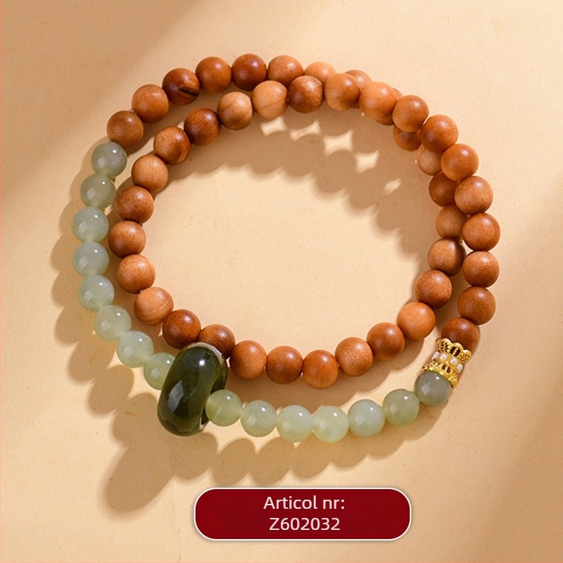 Brățară Bodhi cu 18 mărgele, mărgele din lemn, stil Guofeng, lucrat manual, finisaj natural