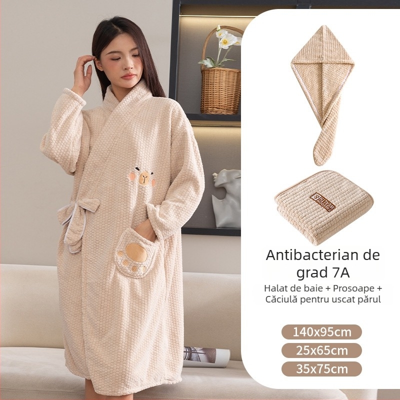 Prosop de baie și halat pentru femei, purtabil, model 2025, microfibră, fire 150d, jacquard