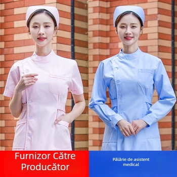 Șapcă de infirmieră din bumbac și satin, model cu dungi, vârf plat, logo imprimat