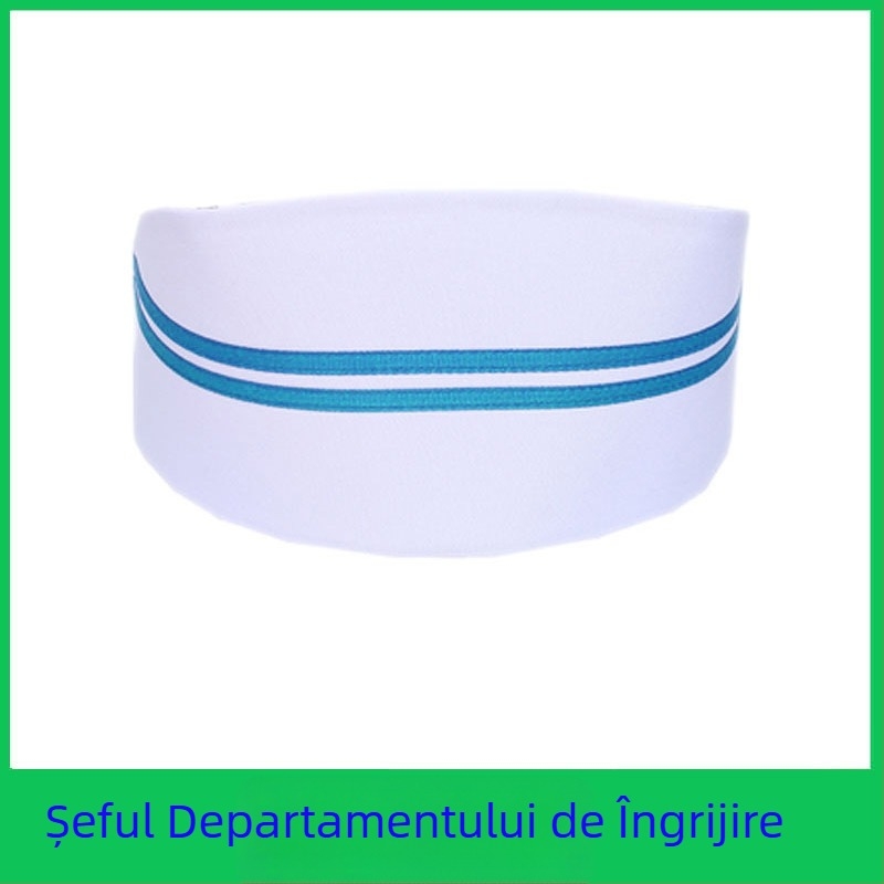 Șapcă de infirmieră din bumbac și satin, model cu dungi, vârf plat, logo imprimat
