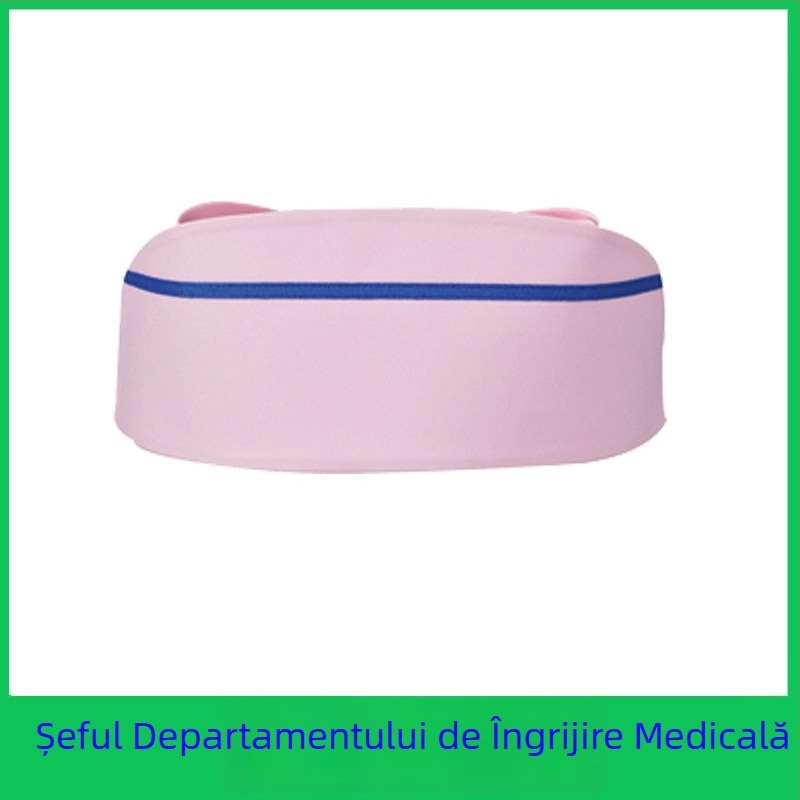 Șapcă de infirmieră din bumbac și satin, model cu dungi, vârf plat, logo imprimat