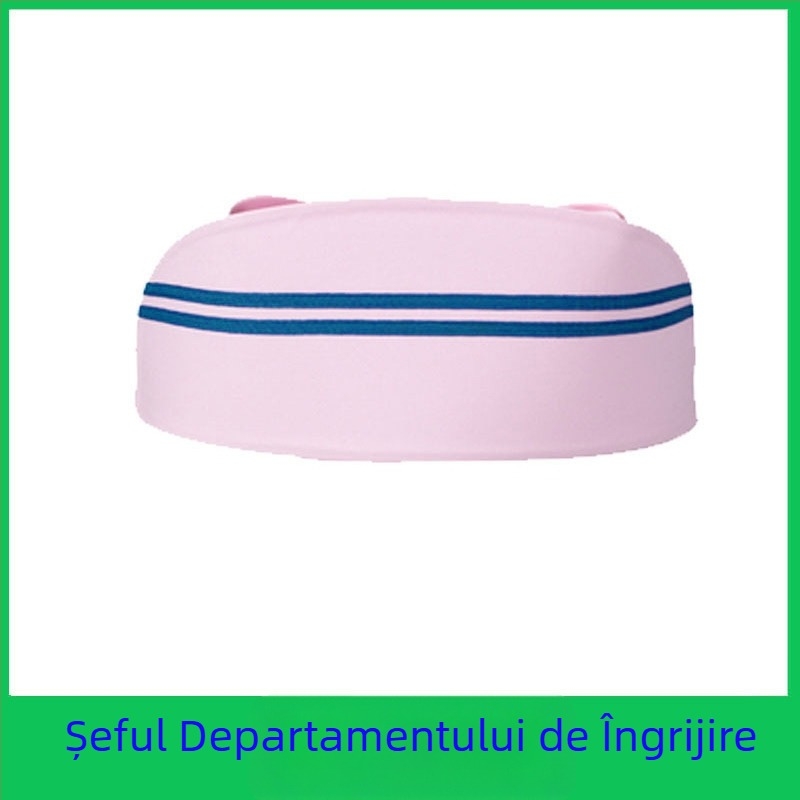 Șapcă de infirmieră din bumbac și satin, model cu dungi, vârf plat, logo imprimat