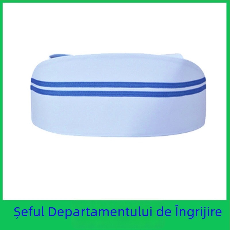 Șapcă de infirmieră din bumbac și satin, model cu dungi, vârf plat, logo imprimat