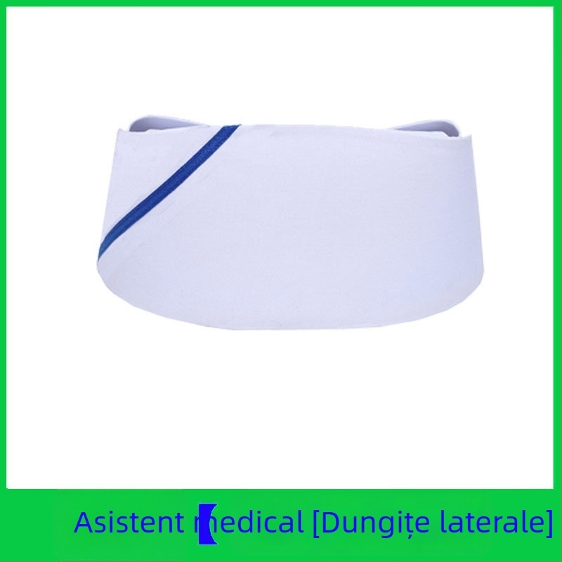 Șapcă de infirmieră din bumbac și satin, model cu dungi, vârf plat, logo imprimat