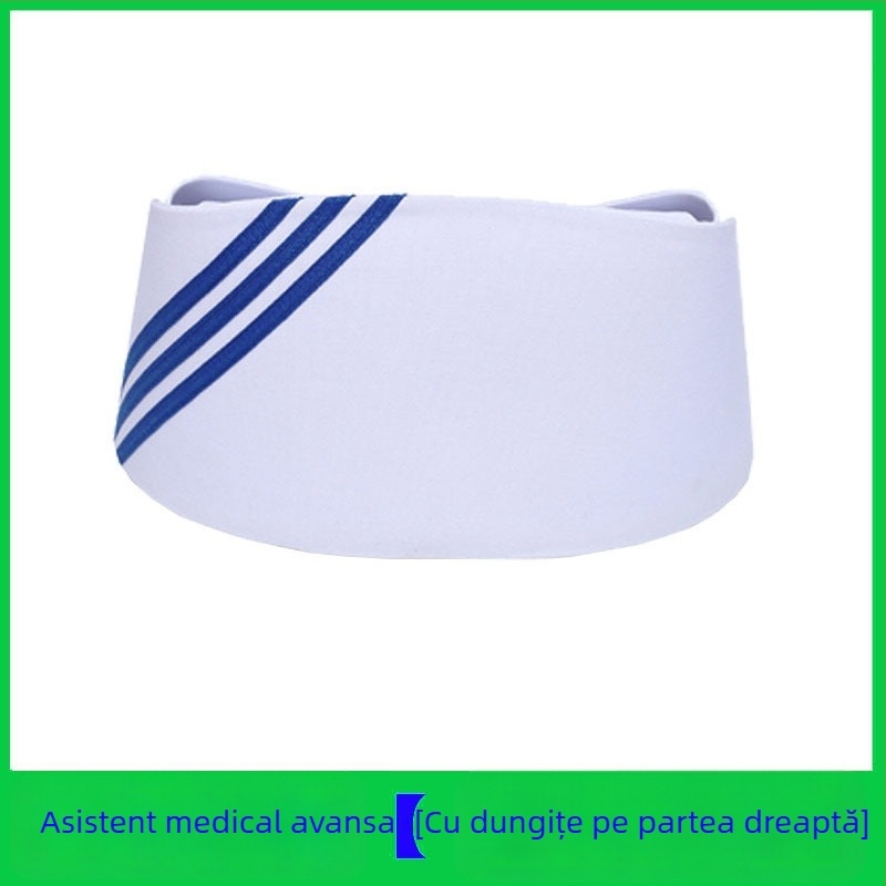 Șapcă de infirmieră din bumbac și satin, model cu dungi, vârf plat, logo imprimat