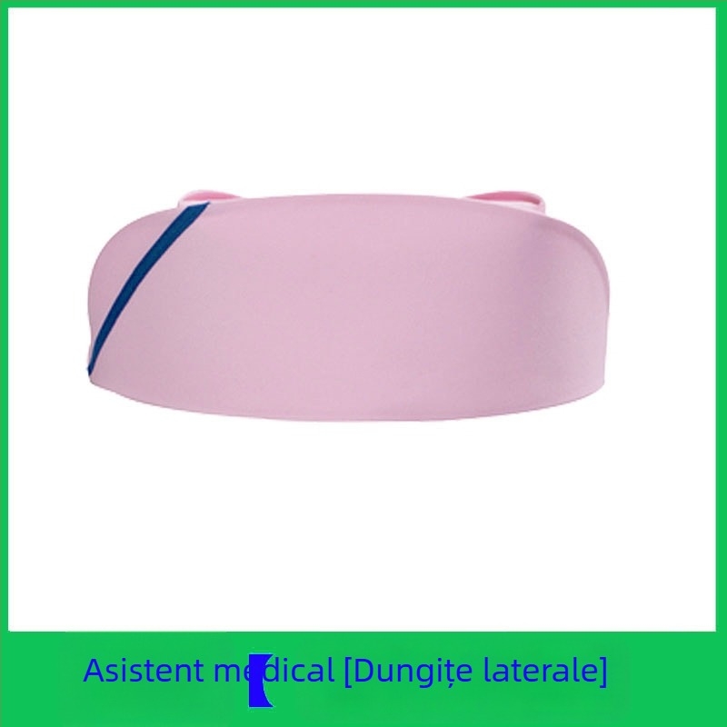 Șapcă de infirmieră din bumbac și satin, model cu dungi, vârf plat, logo imprimat