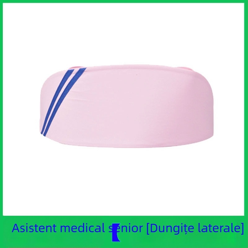 Șapcă de infirmieră din bumbac și satin, model cu dungi, vârf plat, logo imprimat